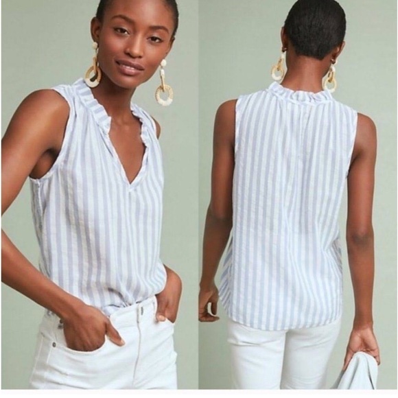 Anthropologie Tops - White Anthropologie Cloth & Stone Sleeveless Ruffle Top XXS